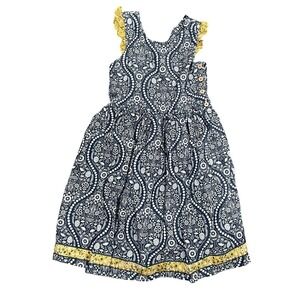 Matilda Jane Clothing Girls Dress Size 14 Blue Floral Print Yellow Lace Trim‎